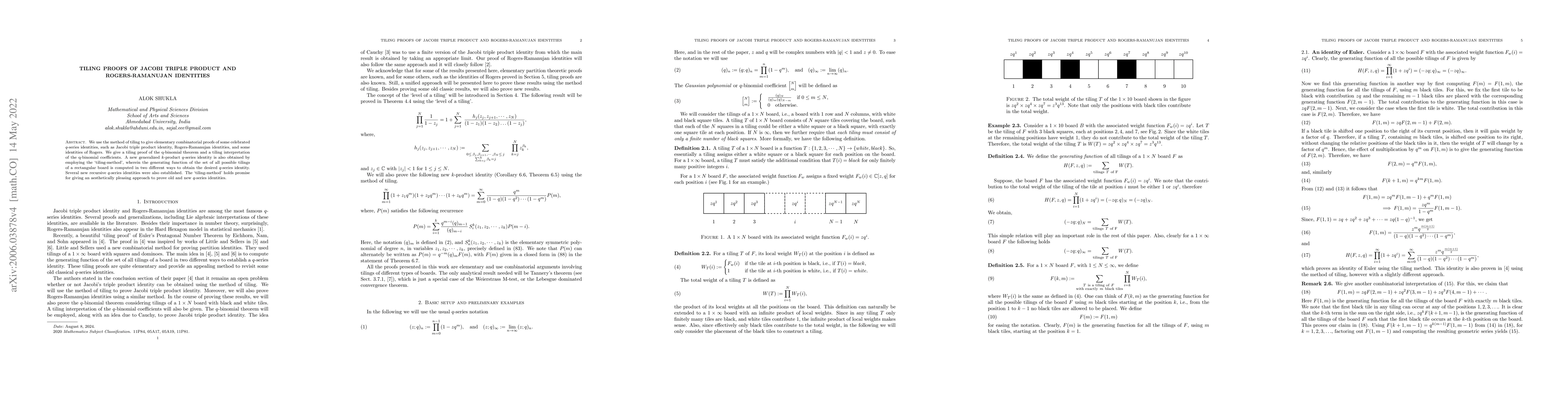 Thumbnail for Tiling proofs of Jacobi triple product and Rogers-Ramanujan identities