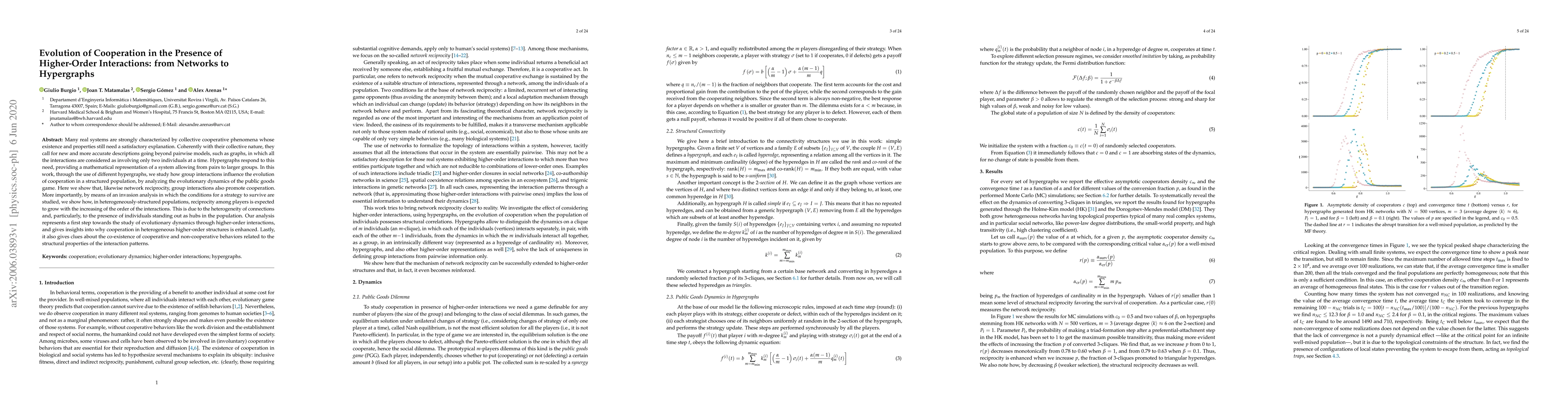 Thumbnail for Evolution of Cooperation in the Presence of Higher-Order Interactions:
  from Networks to Hypergraphs