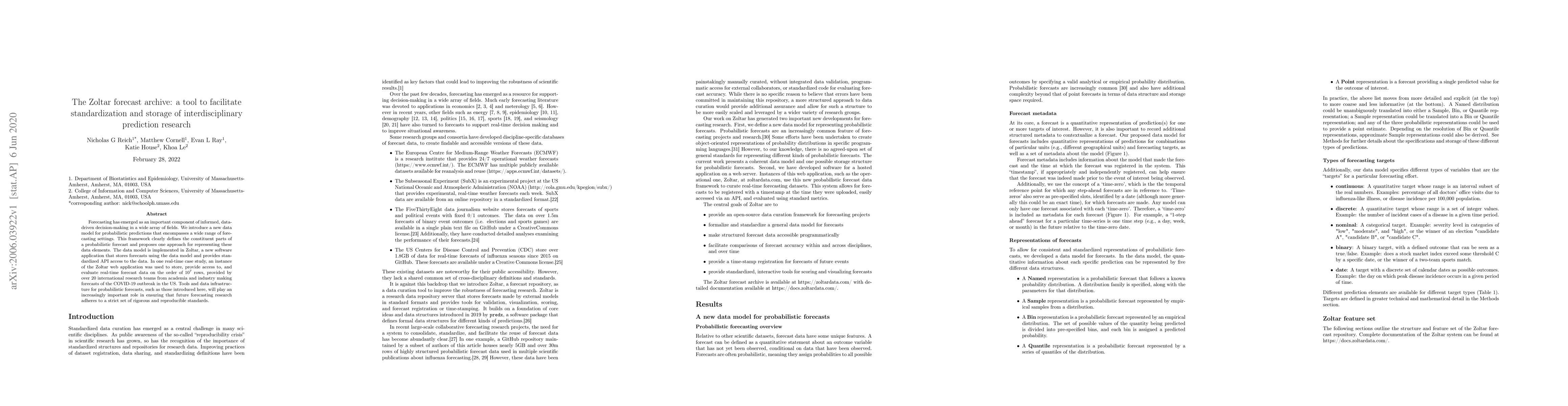 Thumbnail for The Zoltar forecast archive: a tool to facilitate standardization and
  storage of interdisciplinary prediction research