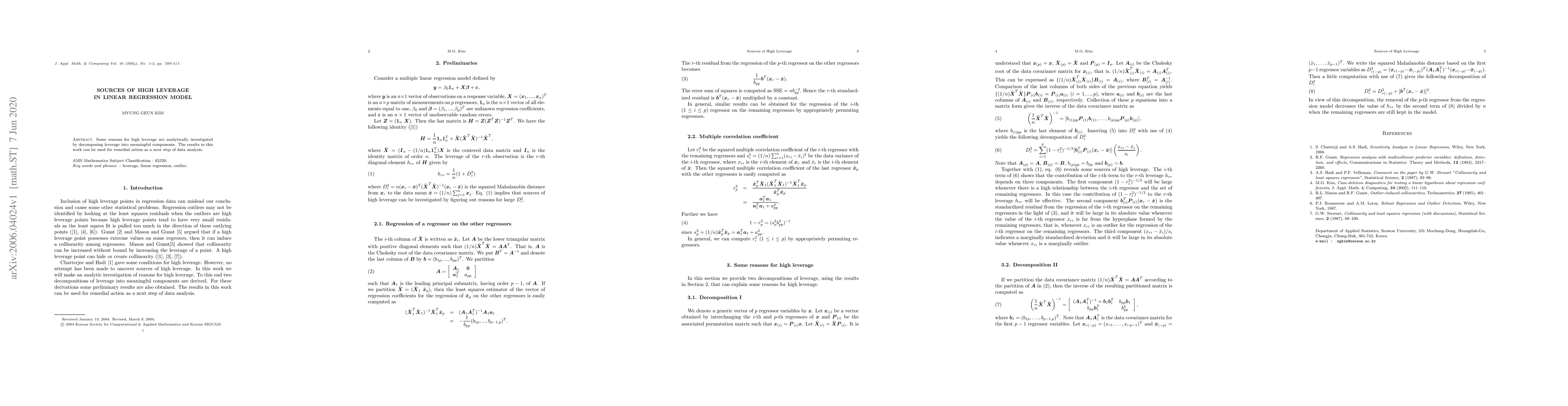 Thumbnail for Sources of high leverage in linear regression model