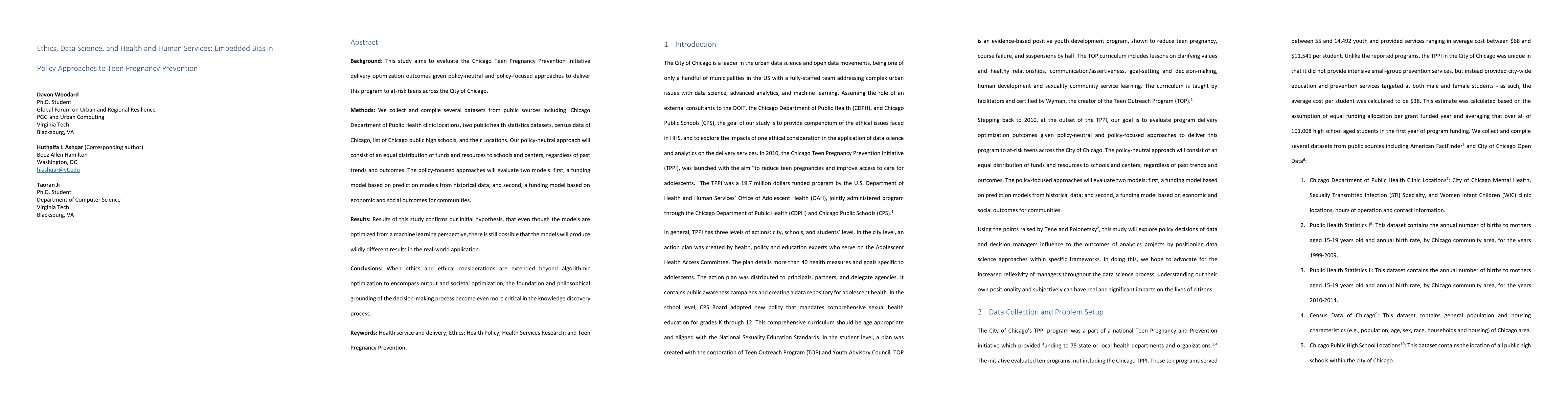 Thumbnail for Ethics, Data Science, and Health and Human Services: Embedded Bias in
  Policy Approaches to Teen Pregnancy Prevention