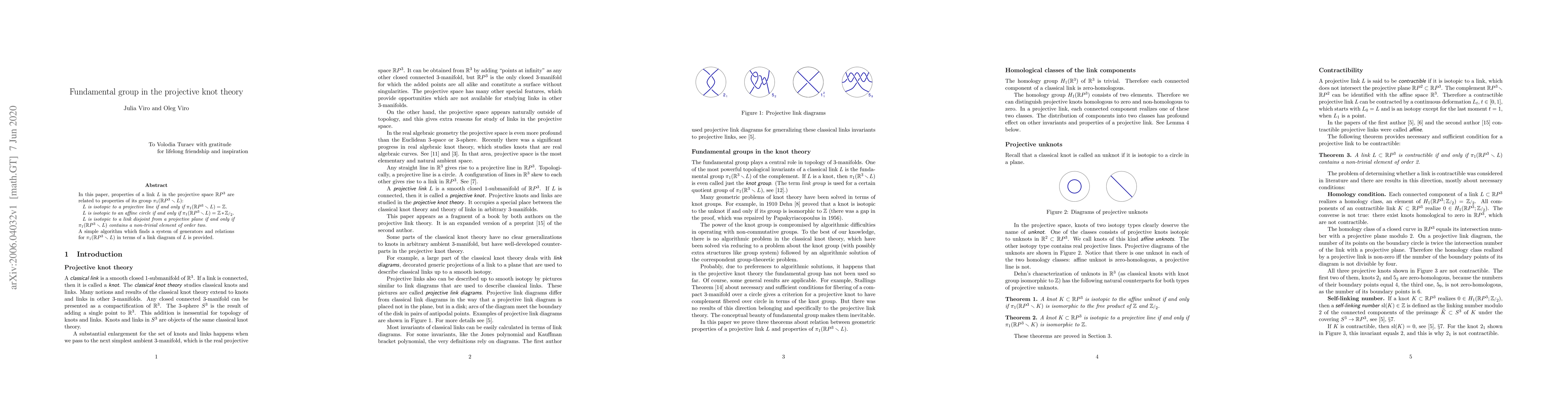 Thumbnail for Fundamental group in the projective knot theory