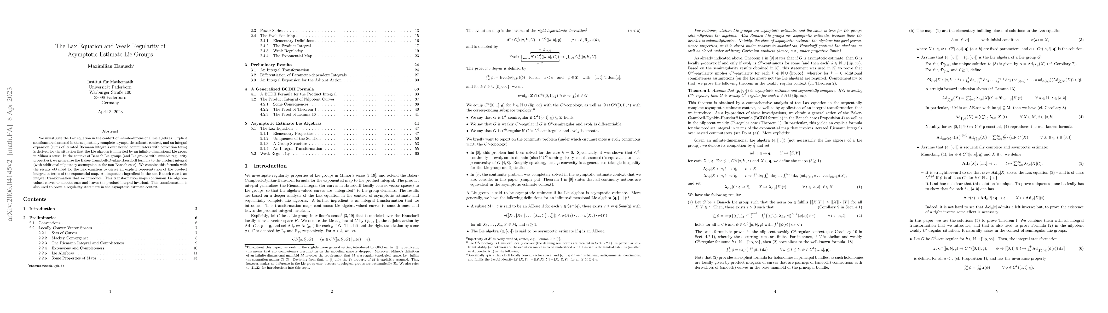 Thumbnail for The Lax Equation and Weak Regularity of Asymptotic Estimate Lie Groups