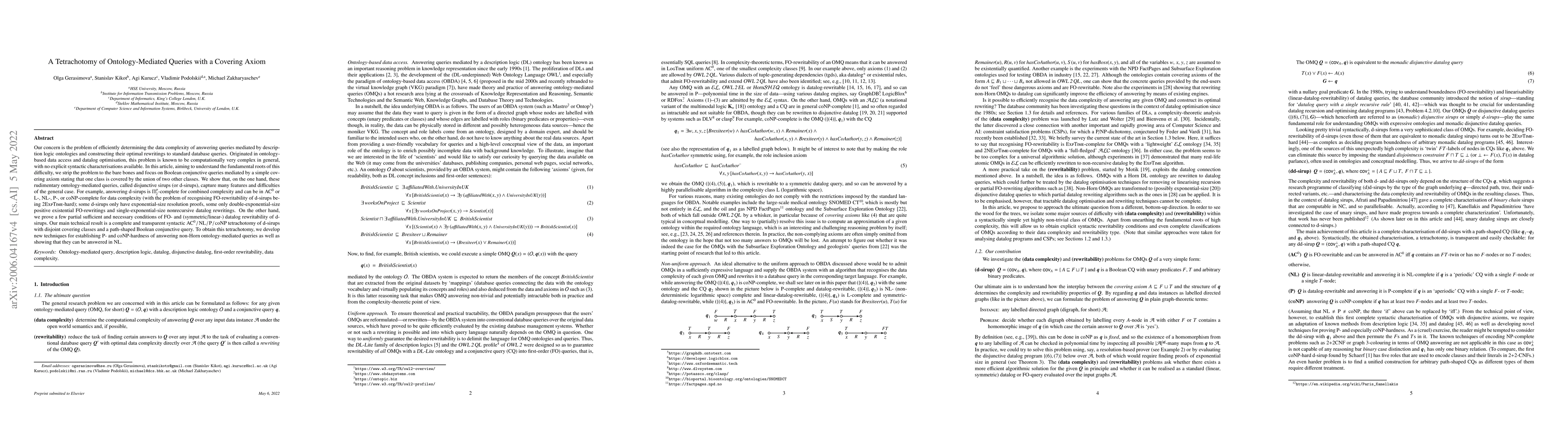 Thumbnail for A tetrachotomy of ontology-mediated queries with a covering axiom