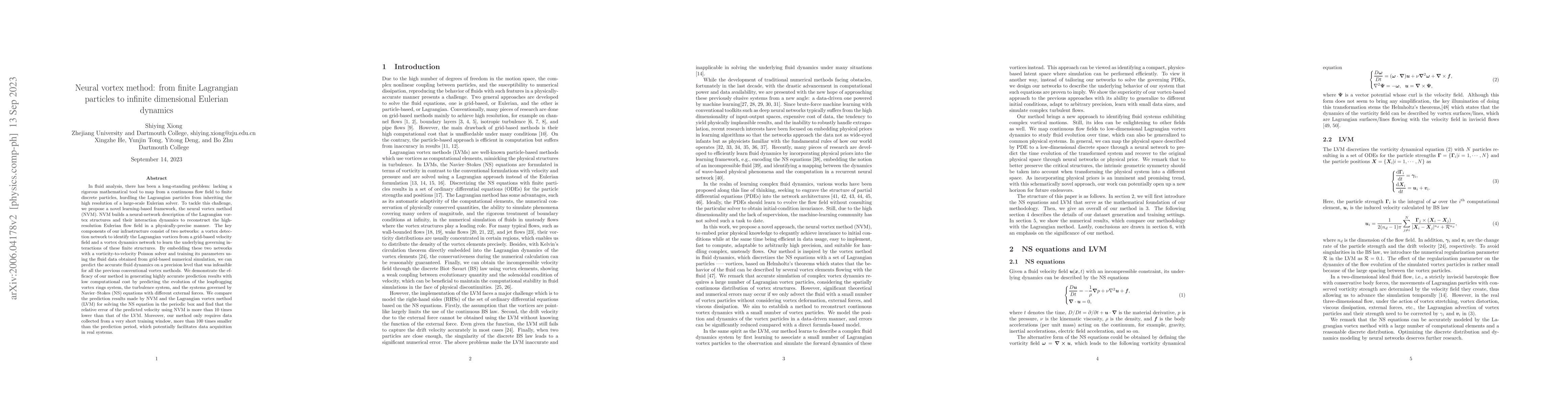 Thumbnail for Neural Vortex Method: from Finite Lagrangian Particles to Infinite
  Dimensional Eulerian Dynamics