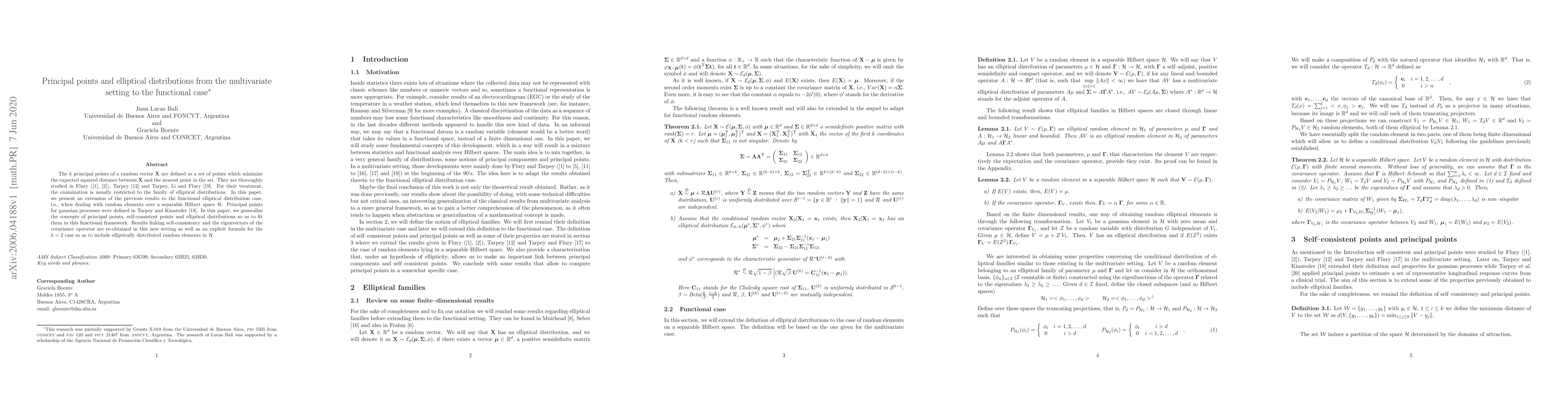 Thumbnail for Principal points and elliptical distributions from the multivariate
  setting to the functional case