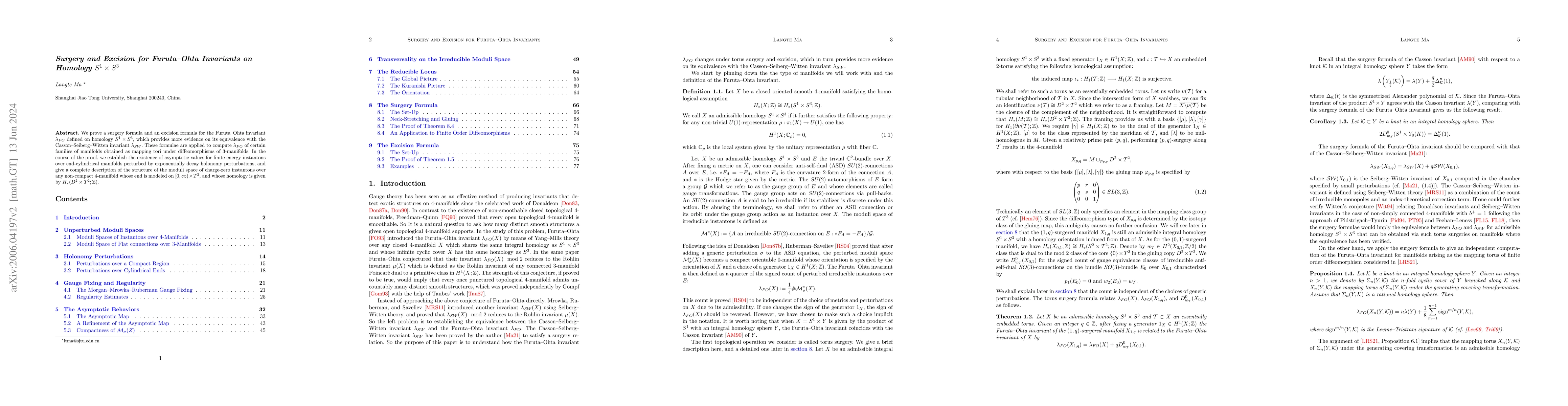 Thumbnail for Surgery and Excision for Furuta-Ohta invariants on Homology $S^1 \times
  S^3$