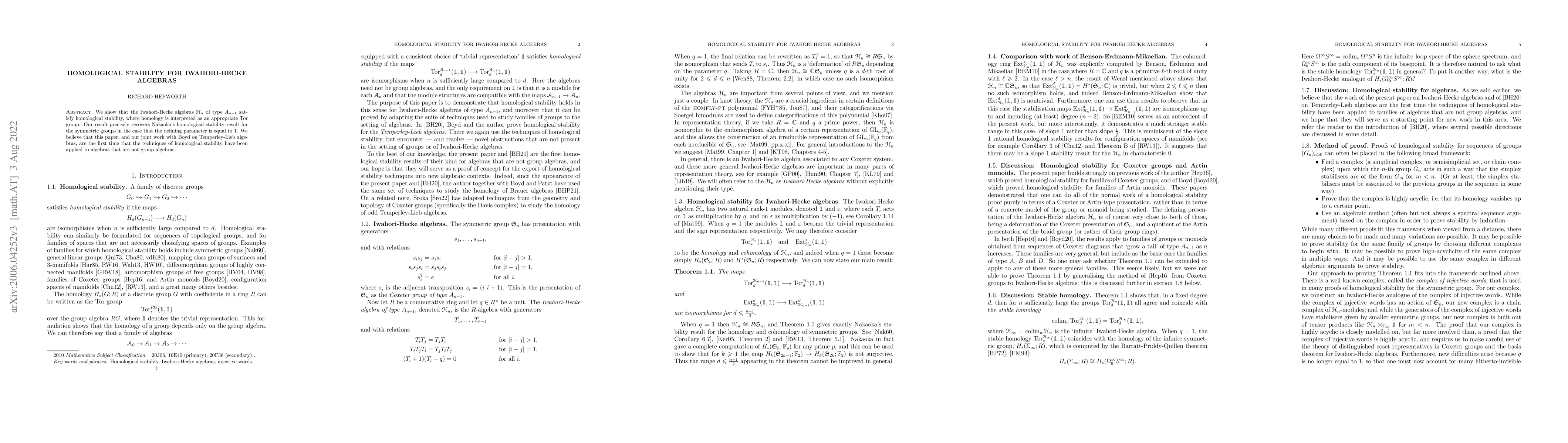 Thumbnail for Homological stability for Iwahori-Hecke algebras