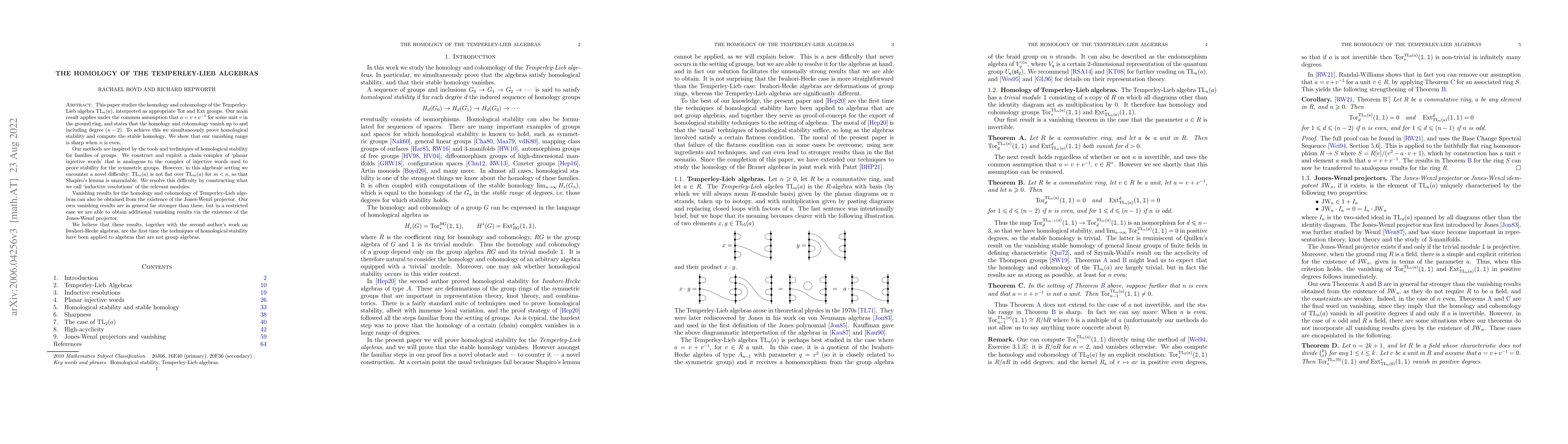 Thumbnail for The homology of the Temperley-Lieb algebras