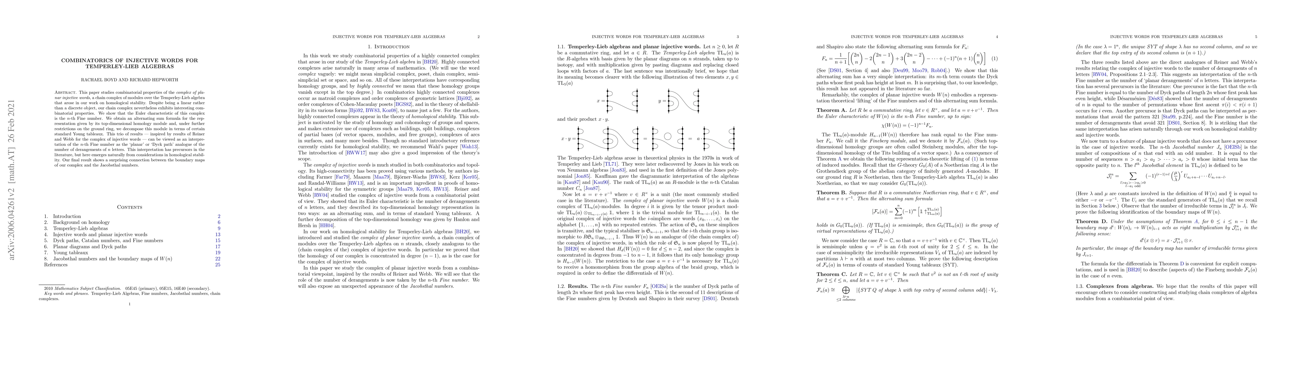 Thumbnail for Combinatorics of injective words for Temperley-Lieb algebras