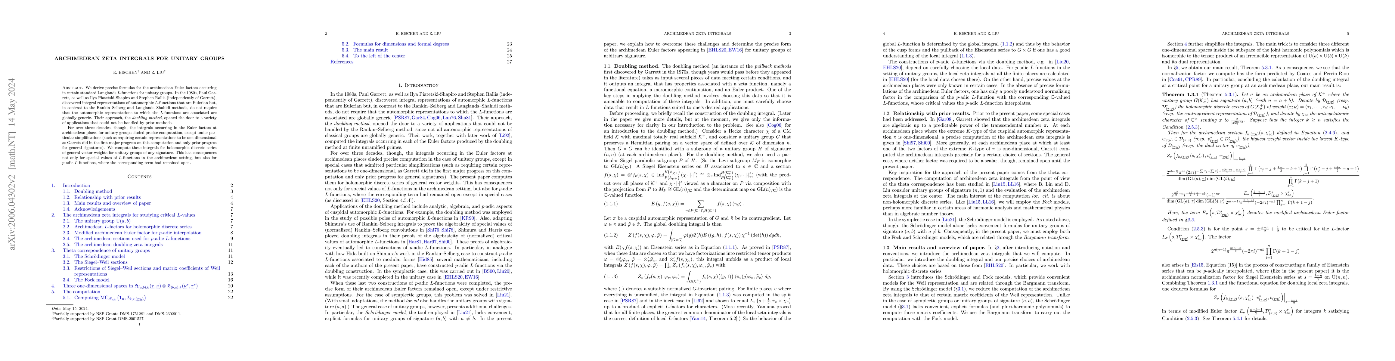 Thumbnail for Archimedean Zeta Integrals for Unitary Groups