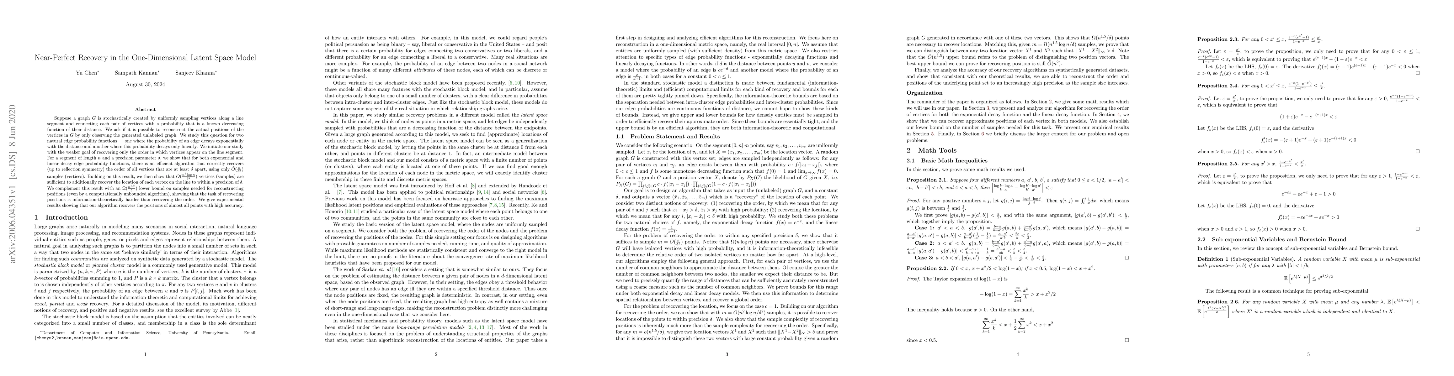 Thumbnail for Near-Perfect Recovery in the One-Dimensional Latent Space Model