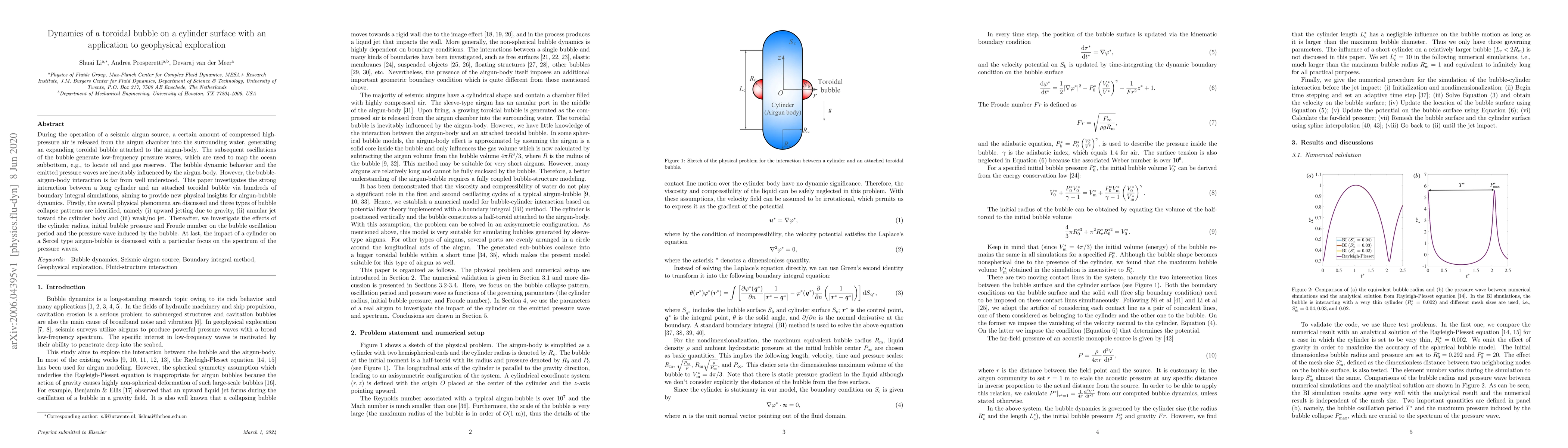 Thumbnail for Dynamics of a toroidal bubble on a cylinder surface with an application
  to geophysical exploration