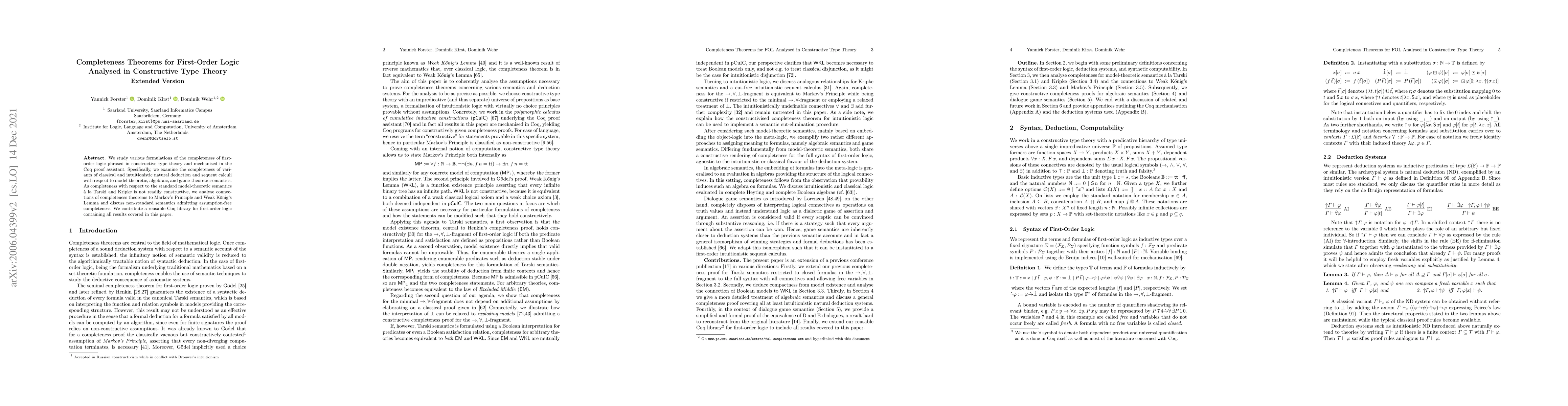 Thumbnail for Completeness Theorems for First-Order Logic Analysed in Constructive
  Type Theory (Extended Version)