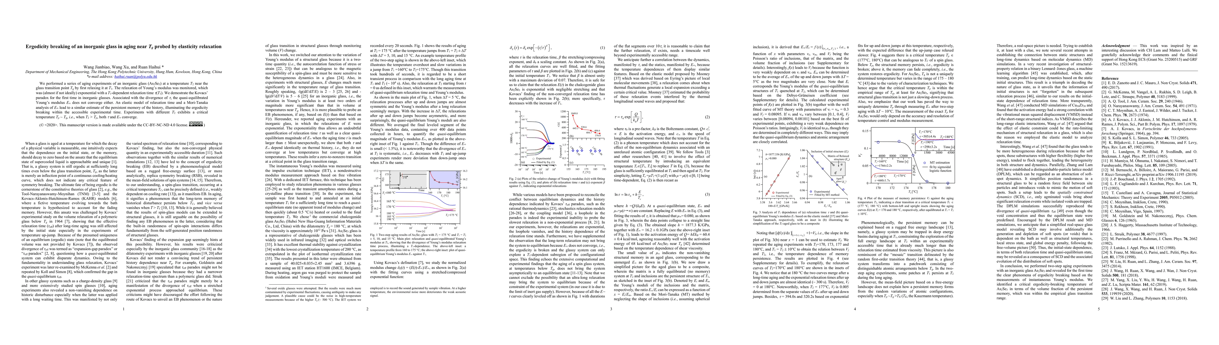 Thumbnail for Ergodicity breaking of an inorganic glass in aging near ${T_g}$ probed
  by elasticity relaxation