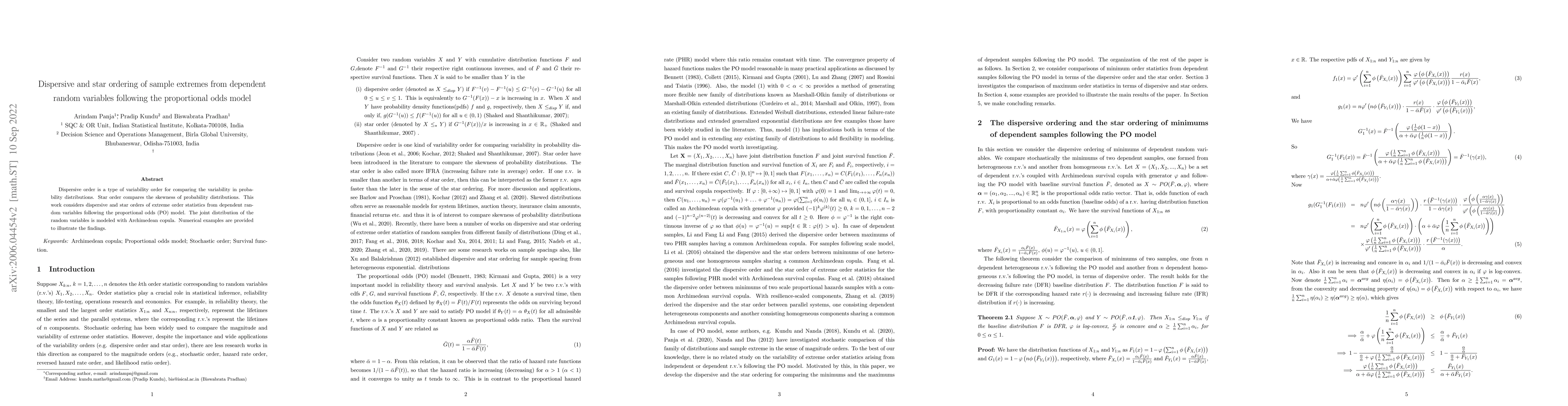 Thumbnail for Dispersive and star ordering of sample extremes from dependent random
  variables following the proportional odds model