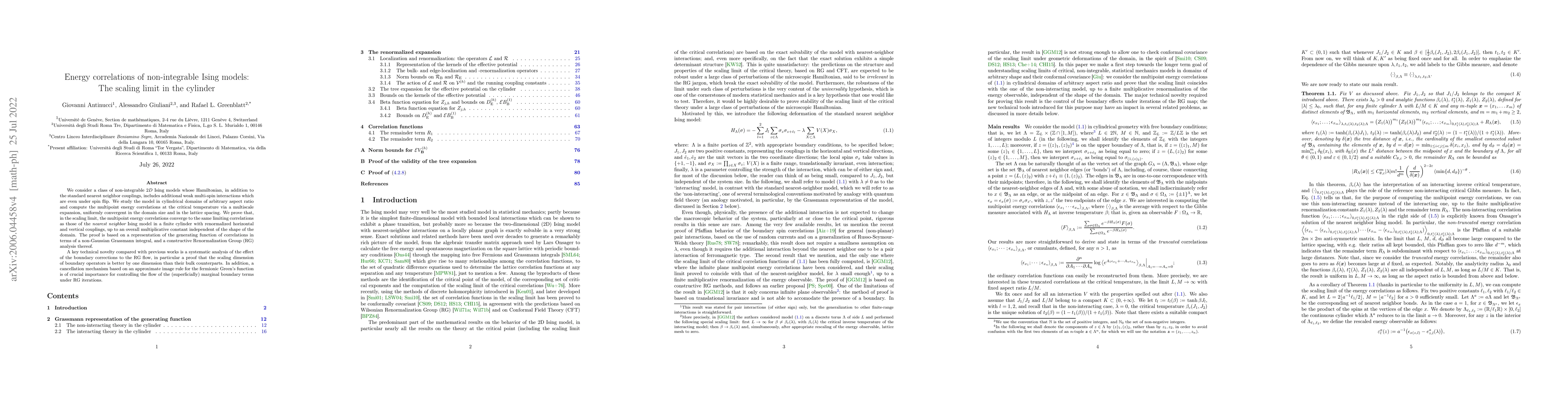 Thumbnail for Energy correlations of non-integrable Ising models: The scaling limit in
  the cylinder