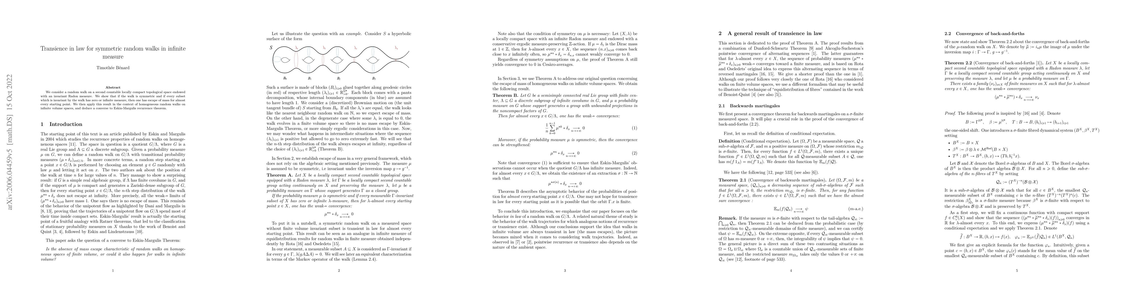 Thumbnail for Transience in law for symmetric random walks in infinite measure