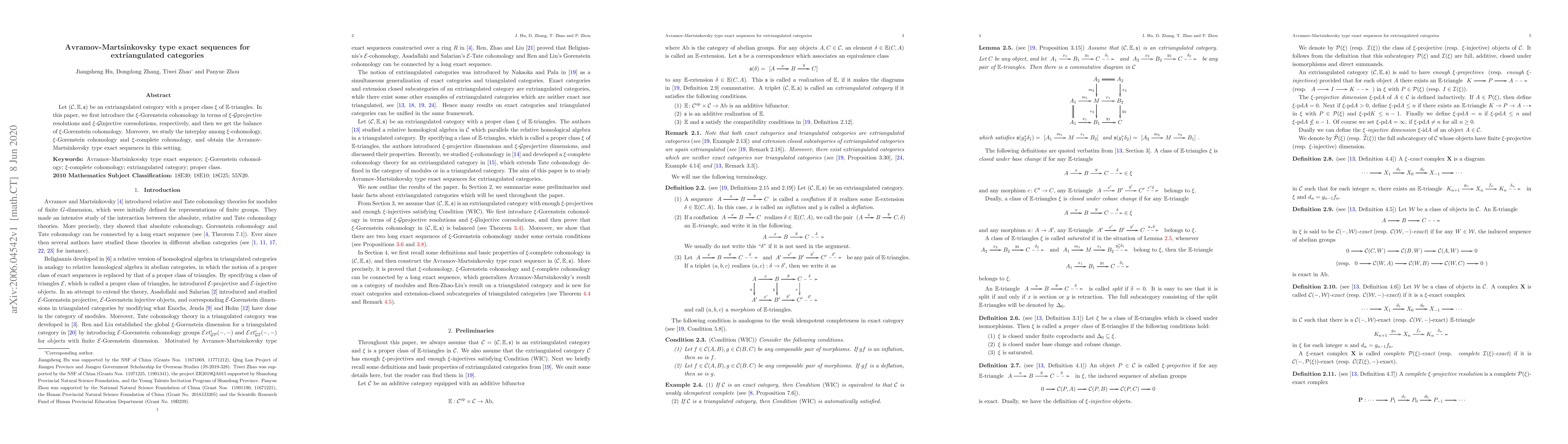 Thumbnail for Avramov-Martsinkovsky type exact sequences for extriangulated categories