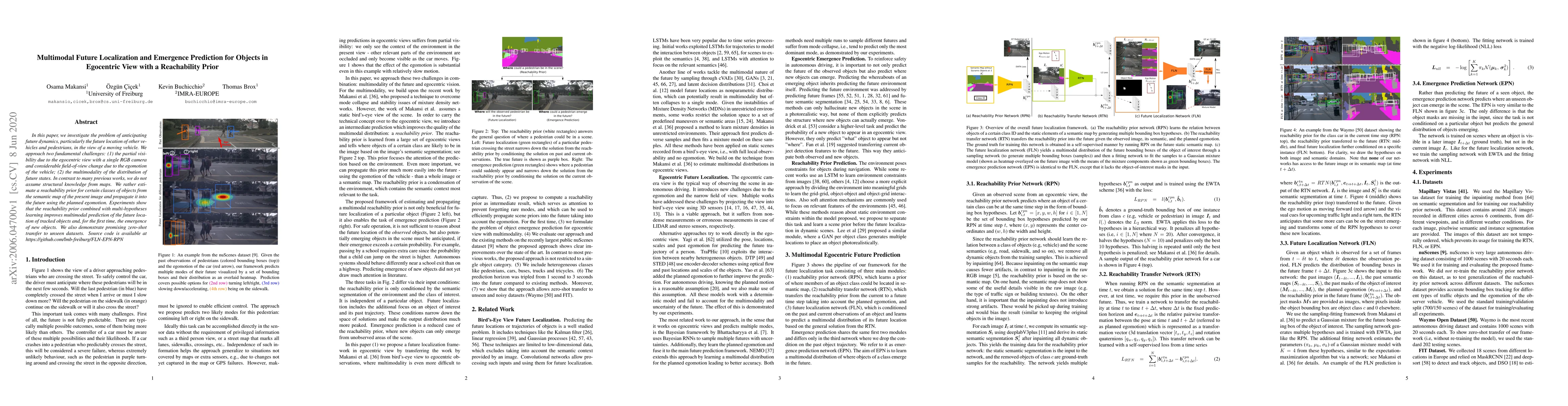 Thumbnail for Multimodal Future Localization and Emergence Prediction for Objects in
  Egocentric View with a Reachability Prior