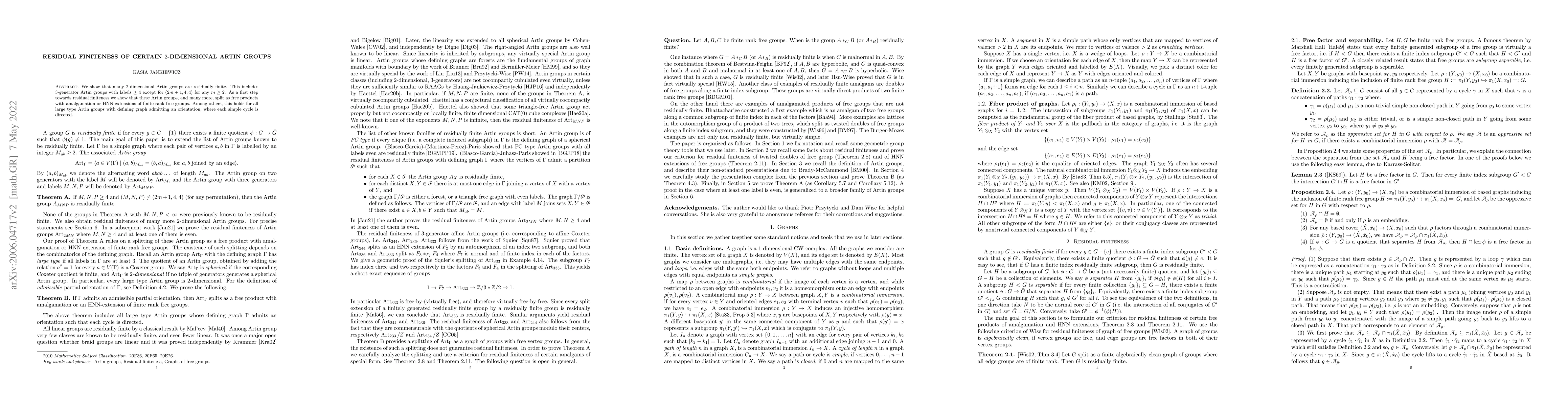 Thumbnail for Residual finiteness of certain 2-dimensional Artin groups