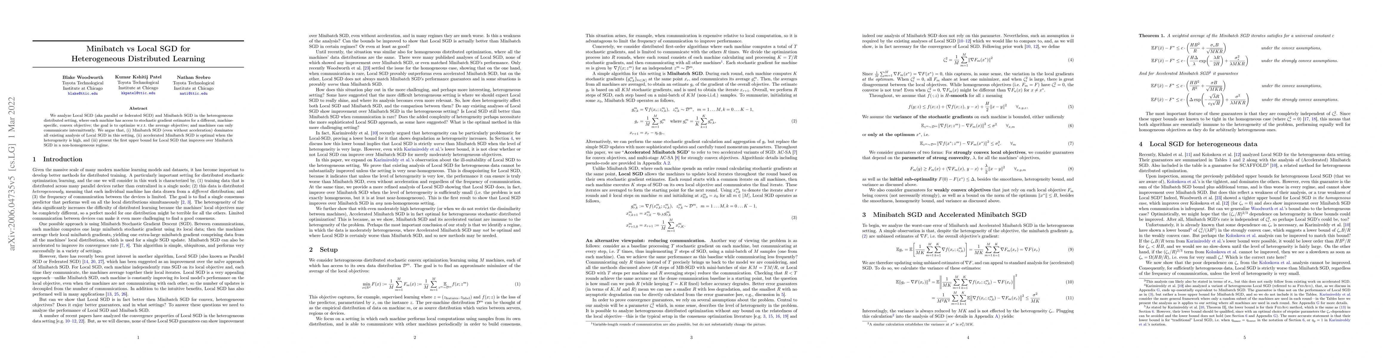 Thumbnail for Minibatch vs Local SGD for Heterogeneous Distributed Learning