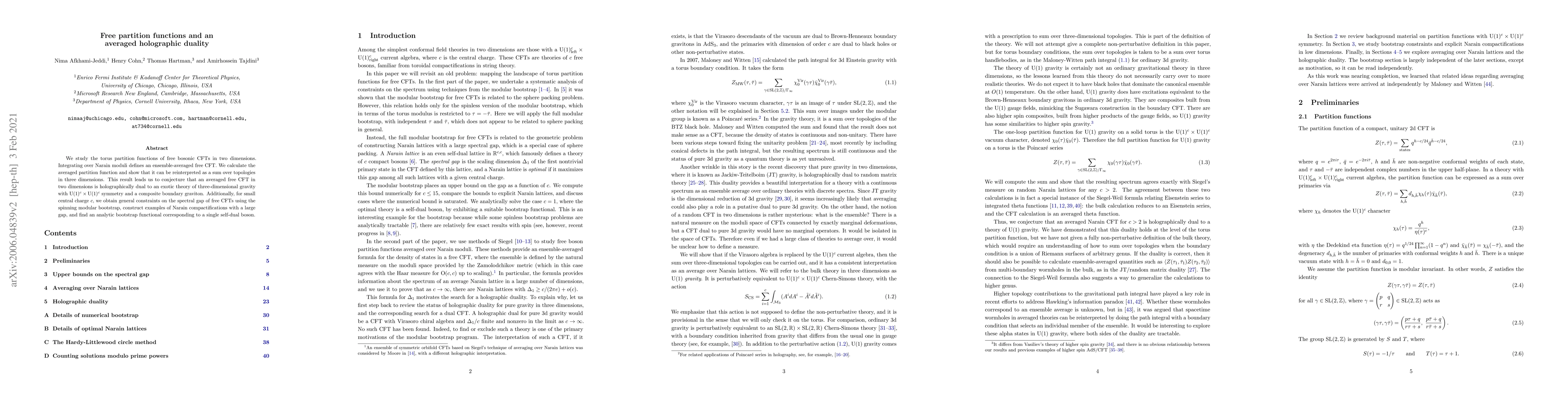 Thumbnail for Free partition functions and an averaged holographic duality