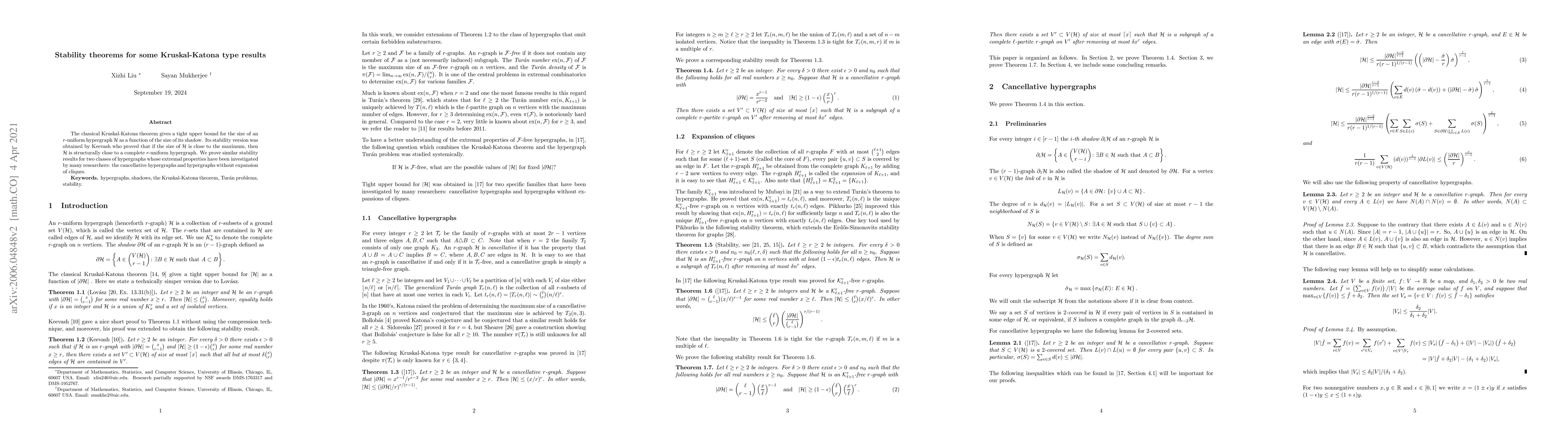 Thumbnail for Stability theorems for some Kruskal-Katona type results