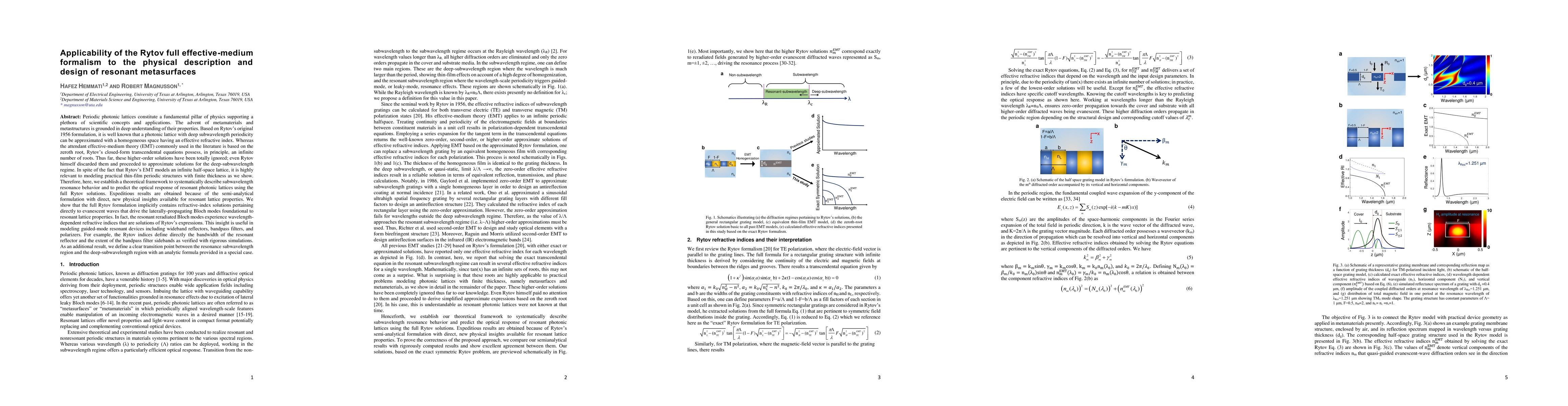 Thumbnail for Applicability of the Rytov full effective-medium formalism to the
  physical description and design of resonant metasurfaces