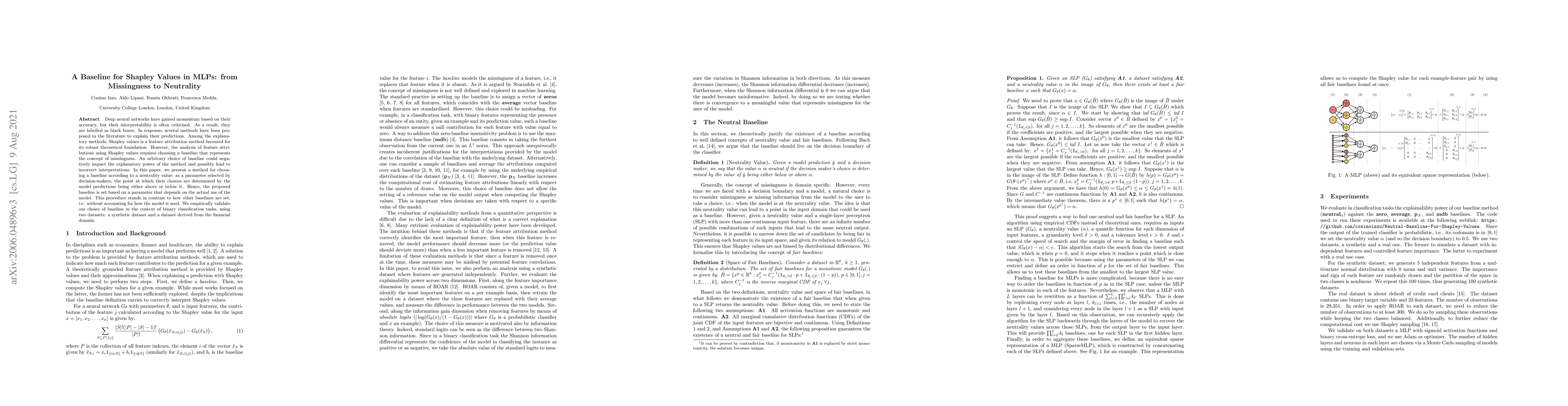 Thumbnail for A Baseline for Shapley Values in MLPs: from Missingness to Neutrality