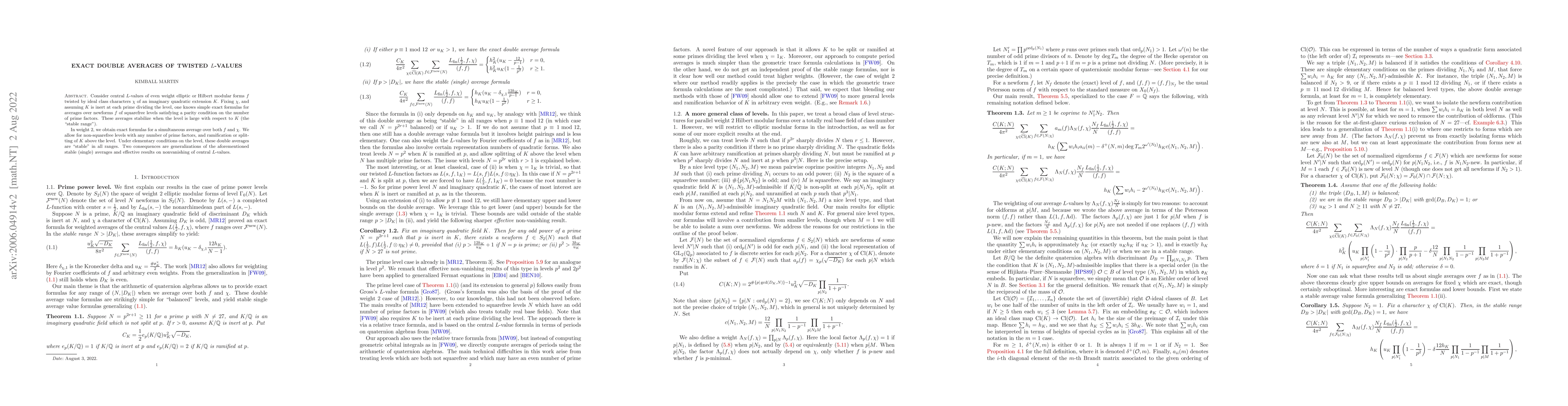 Thumbnail for Exact double averages of twisted L-values