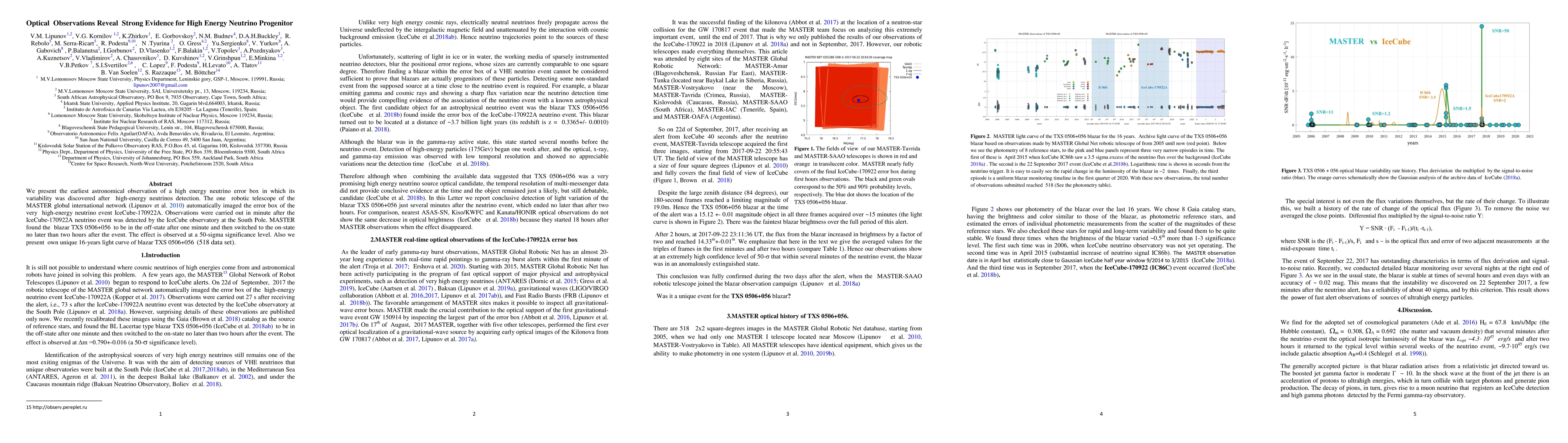 Thumbnail for Optical Observations Reveal Strong Evidence for High Energy Neutrino
  Progenitor