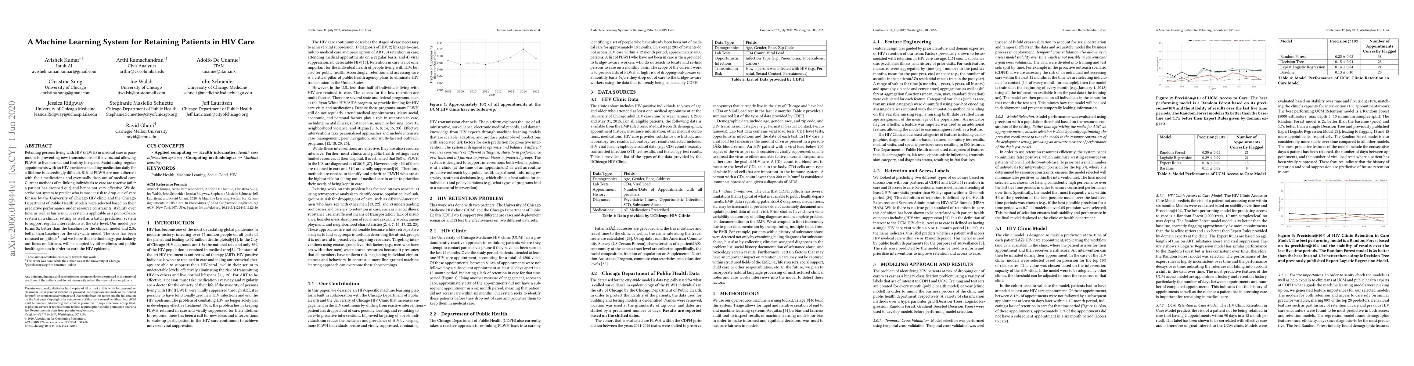 Thumbnail for A Machine Learning System for Retaining Patients in HIV Care