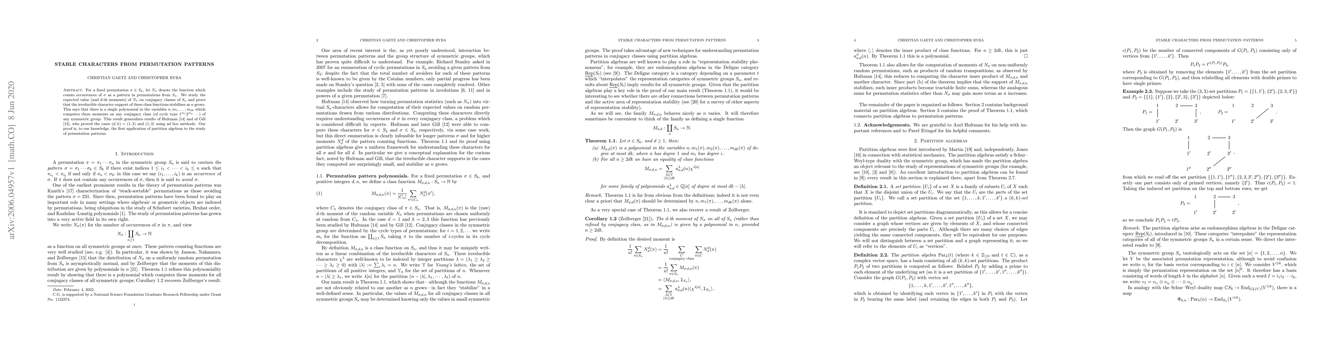 Thumbnail for Stable characters from permutation patterns