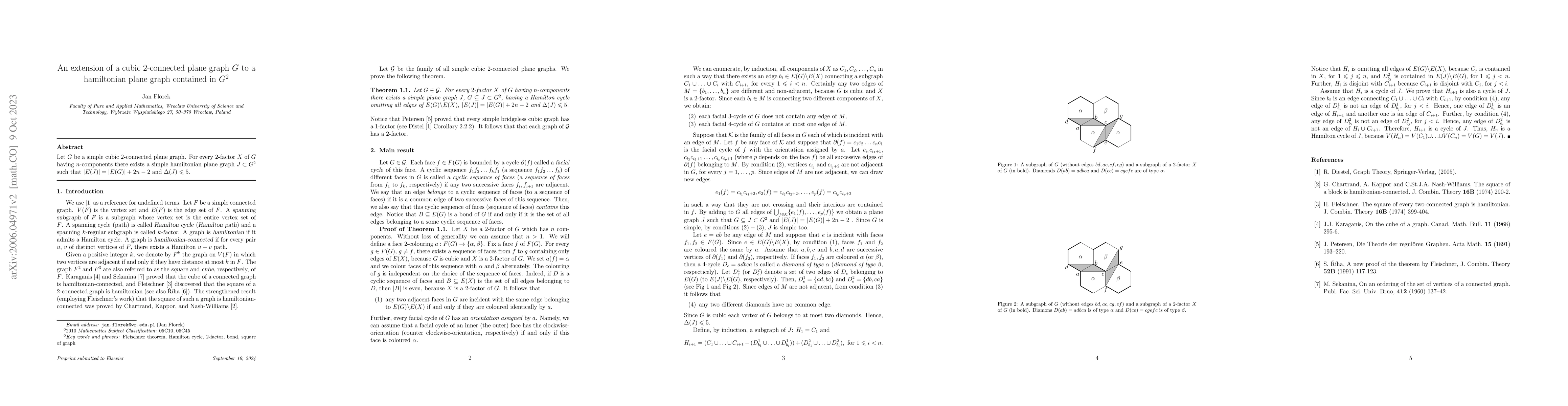 Thumbnail for An extension of a cubic 2-connected plane graph G to a hamiltonian plane
  graph contained in G^{2}