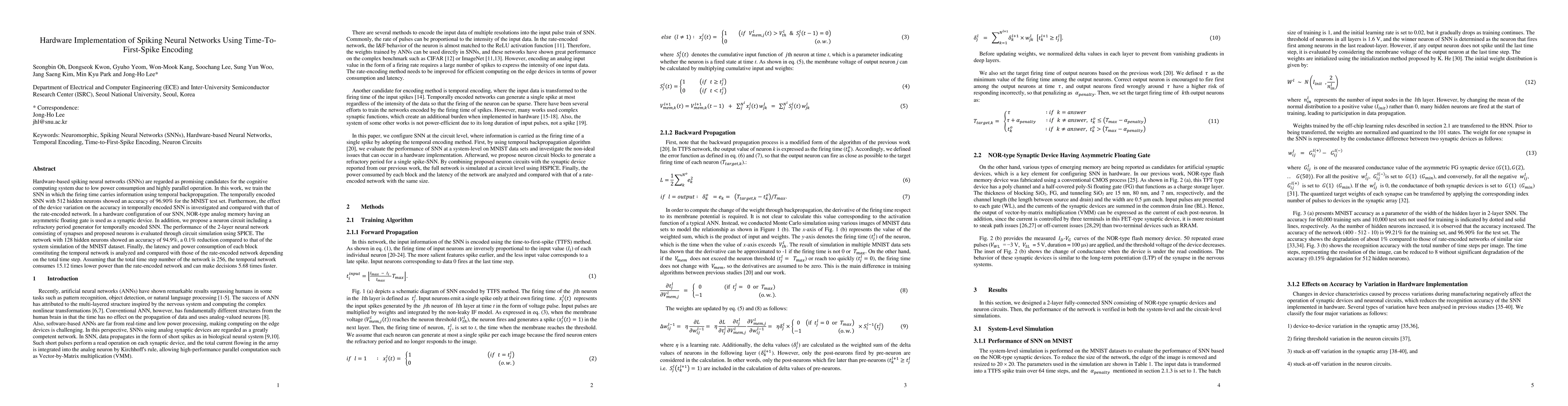 Thumbnail for Hardware Implementation of Spiking Neural Networks Using
  Time-To-First-Spike Encoding