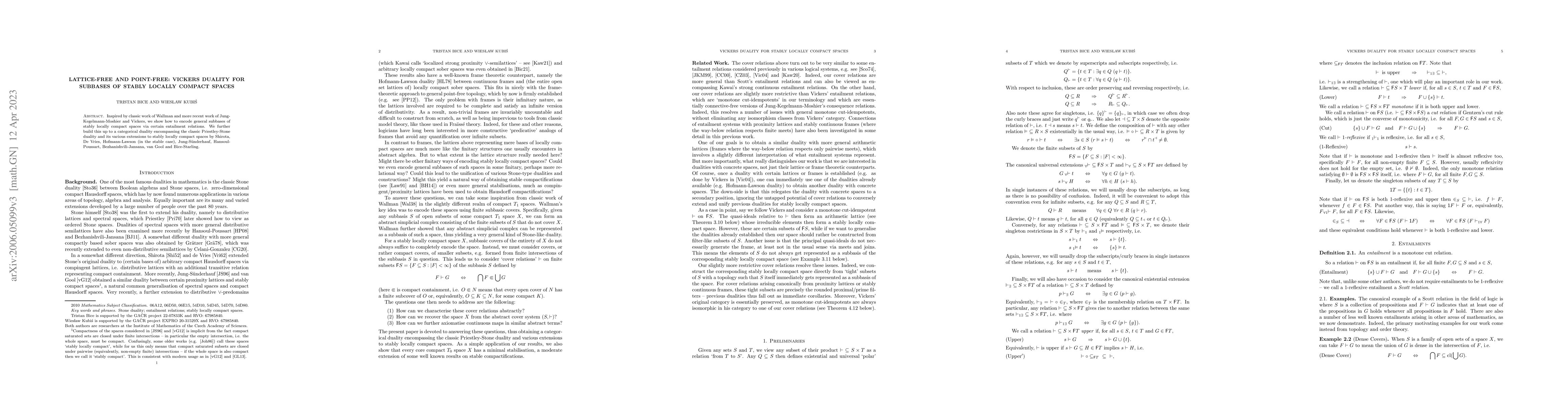 Thumbnail for Lattice-Free and Point-Free: Vickers Duality for Subbases of Stably
  Locally Compact Spaces