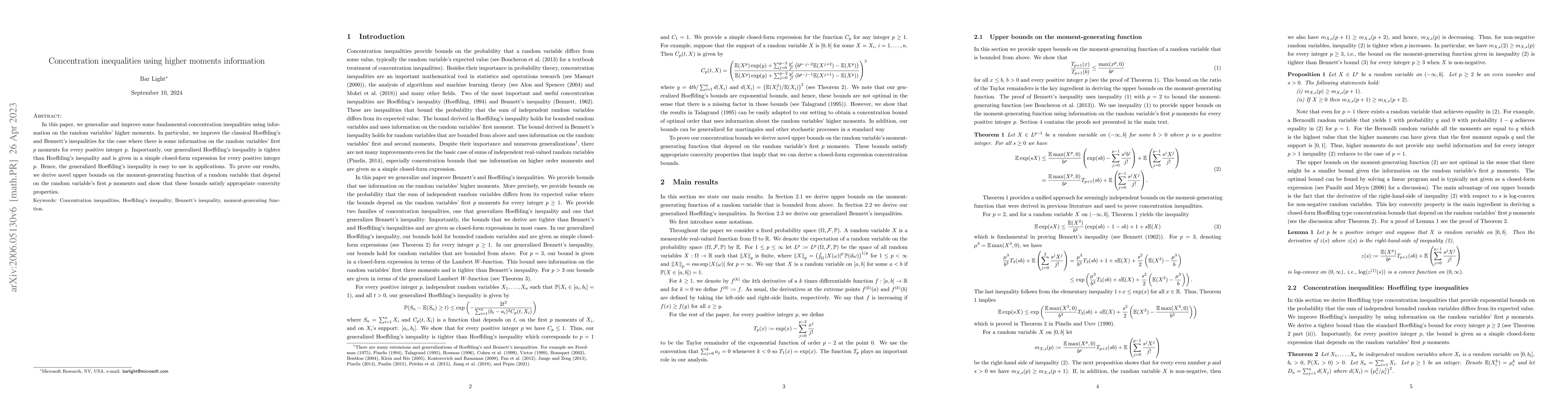 Thumbnail for Concentration inequalities using higher moments information