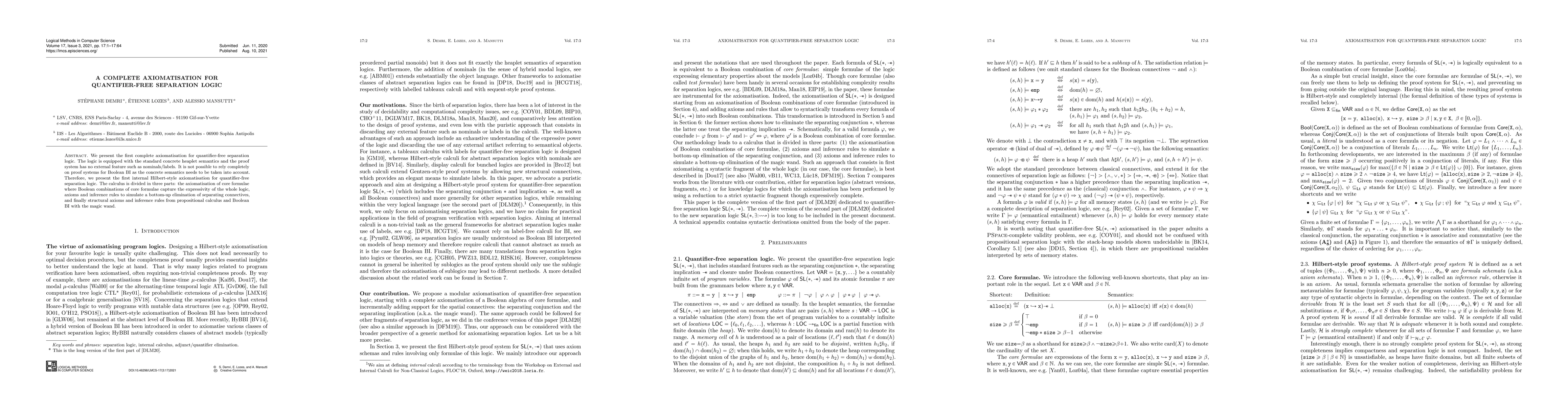 Thumbnail for A Complete Axiomatisation for Quantifier-Free Separation Logic