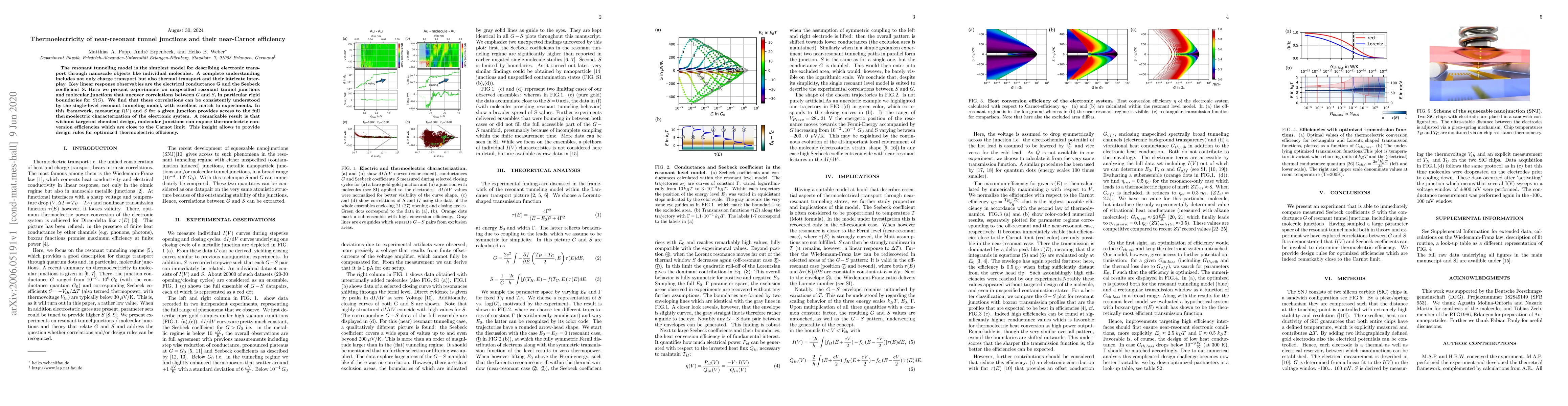 Thumbnail for Thermoelectricity of near-resonant tunnel junctions and their
  near-Carnot efficiency