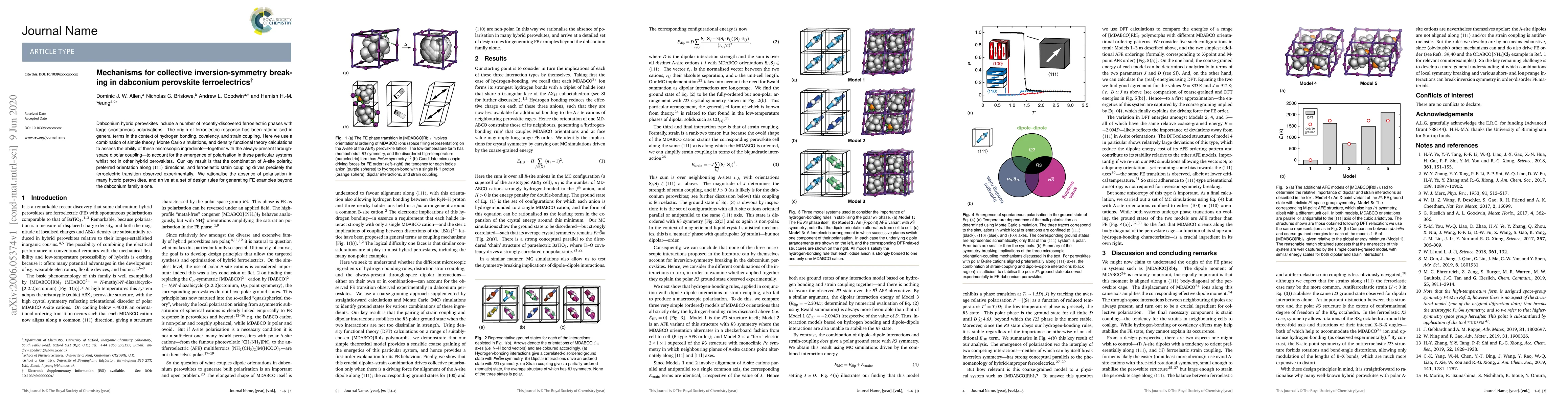 Thumbnail for Mechanisms for collective inversion-symmetry breaking in dabconium
  perovskite ferroelectrics