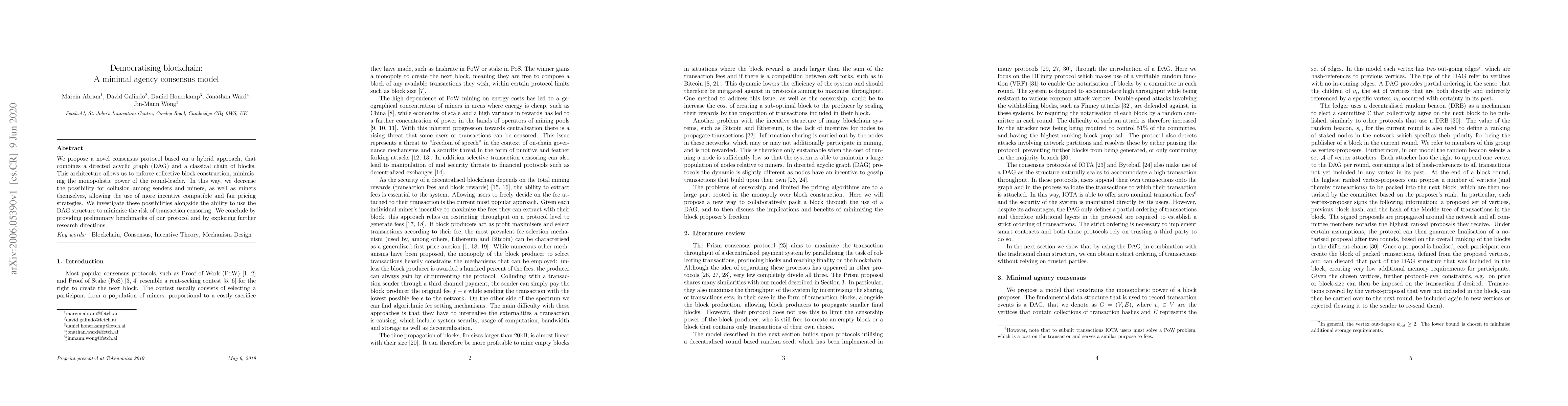 Thumbnail for Democratising blockchain: A minimal agency consensus model