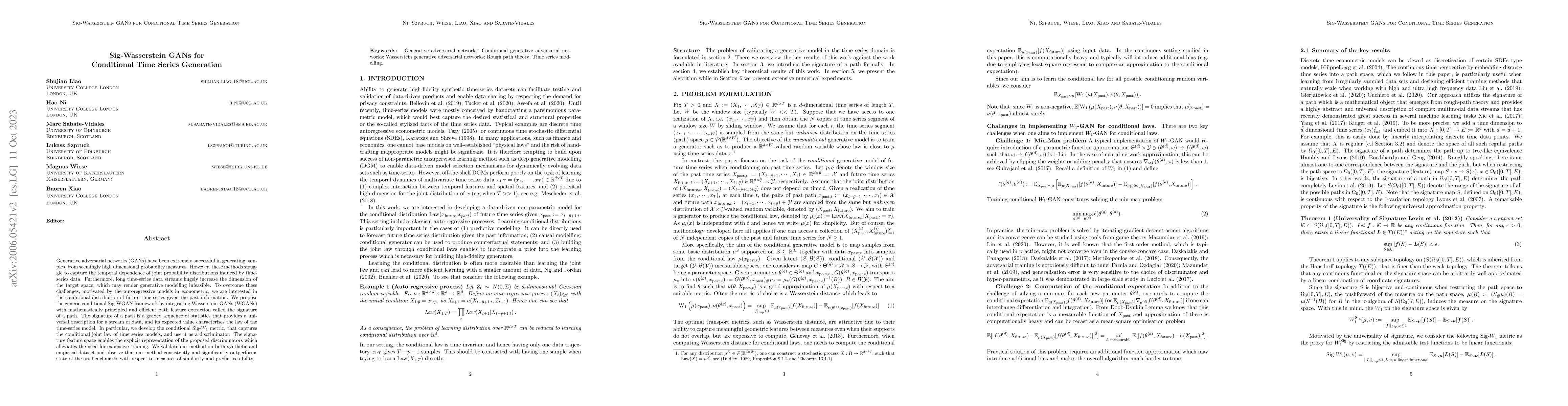 Thumbnail for Conditional Sig-Wasserstein GANs for Time Series Generation