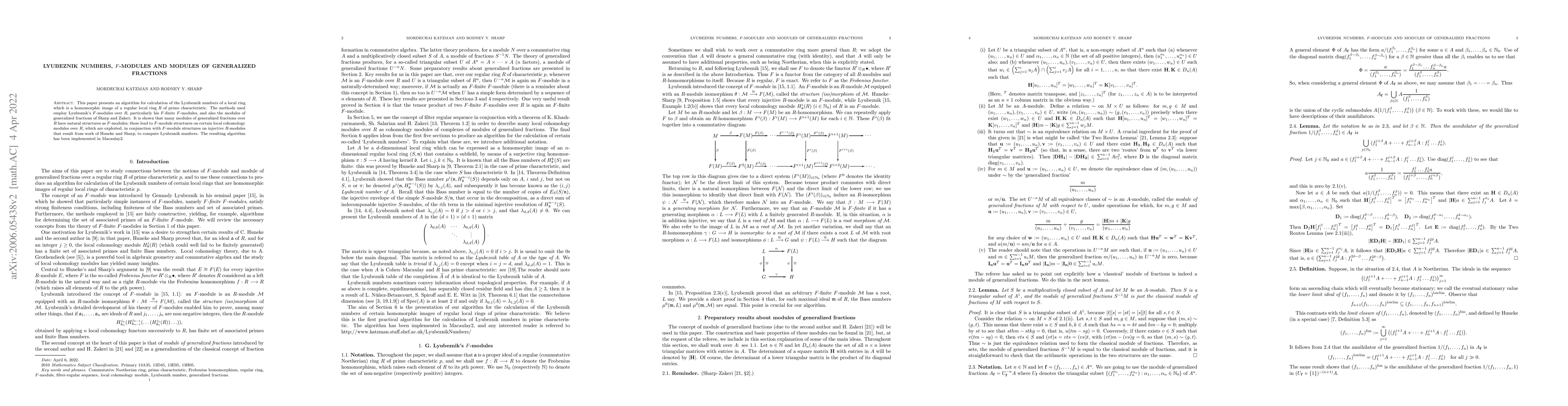 Thumbnail for Lyubeznik numbers, $F$-modules and modules of generalized fractions