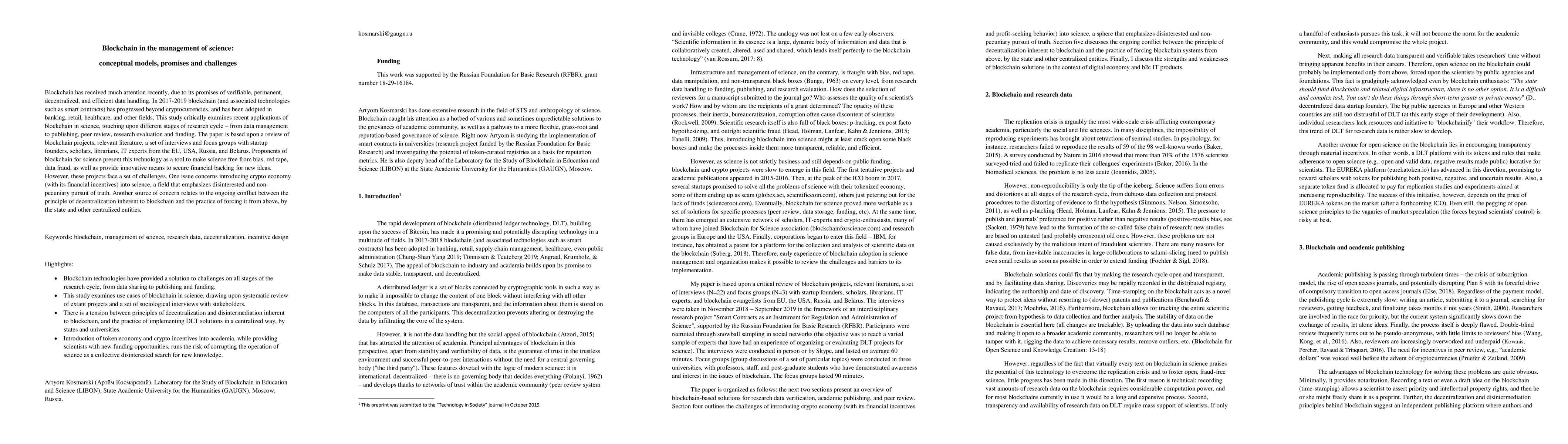 Thumbnail for Blockchain in the management of science: conceptual models, promises and
  challenges