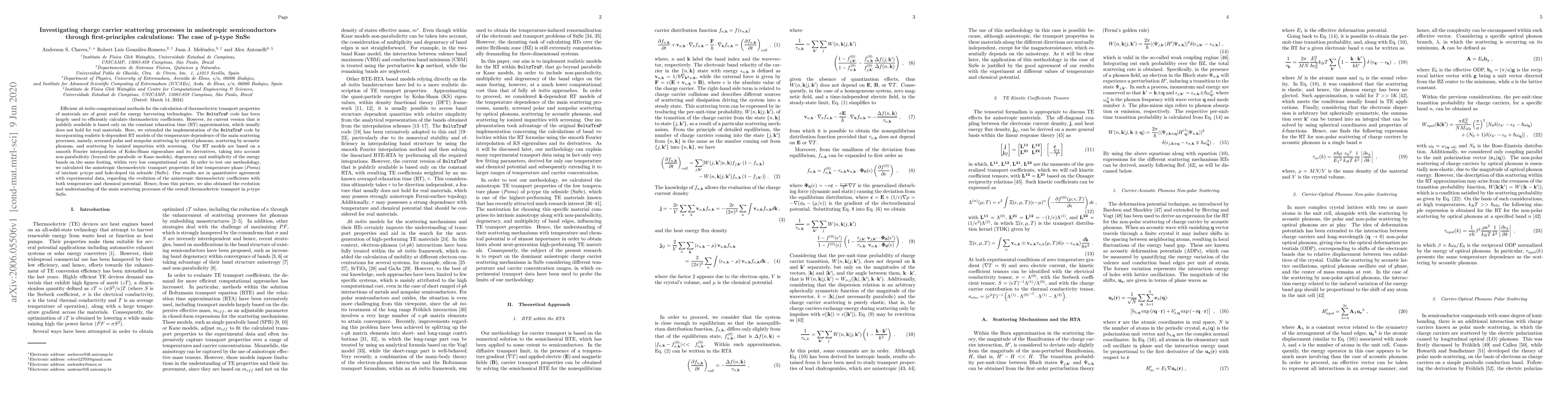 Thumbnail for Investigating charge carrier scattering processes in anisotropic
  semiconductors through first-principles calculations: The case of p-type SnSe