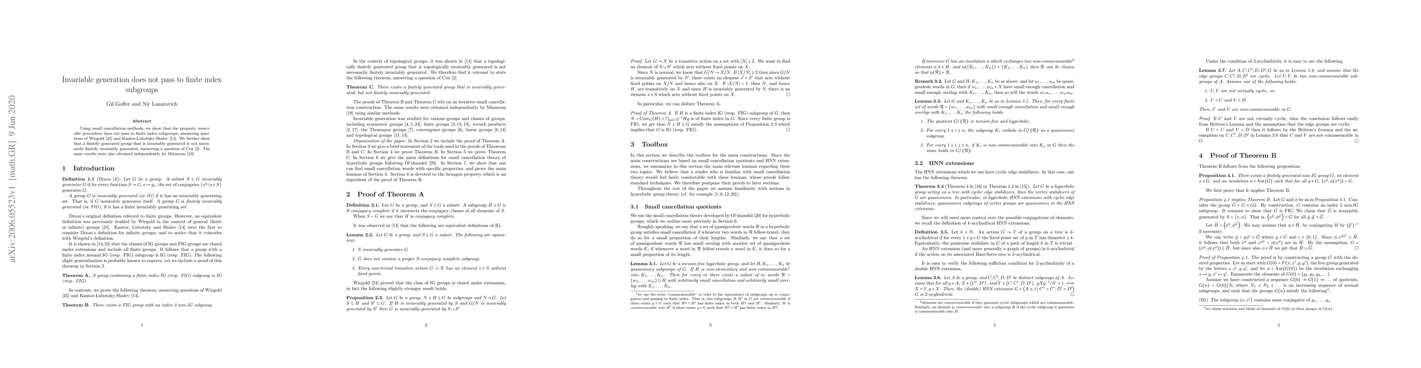 Thumbnail for Invariable generation does not pass to finite index subgroups