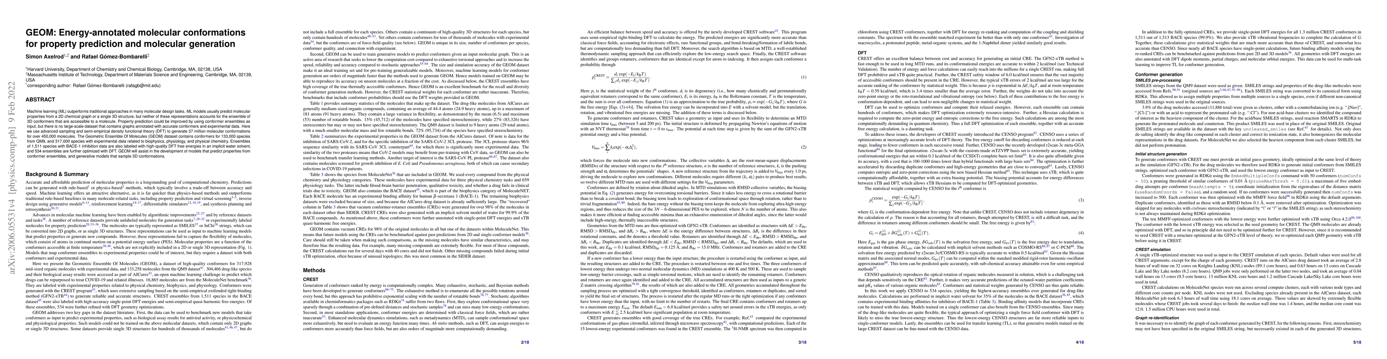 Thumbnail for GEOM: Energy-annotated molecular conformations for property prediction
  and molecular generation
