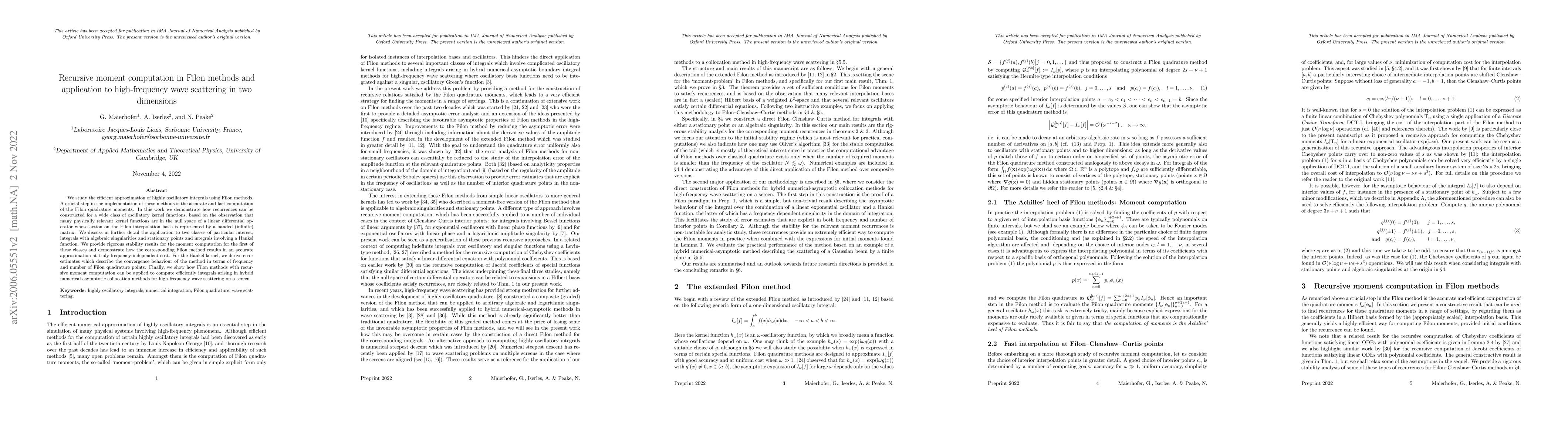 Thumbnail for Recursive moment computation in Filon methods and application to
  high-frequency wave scattering in two dimensions