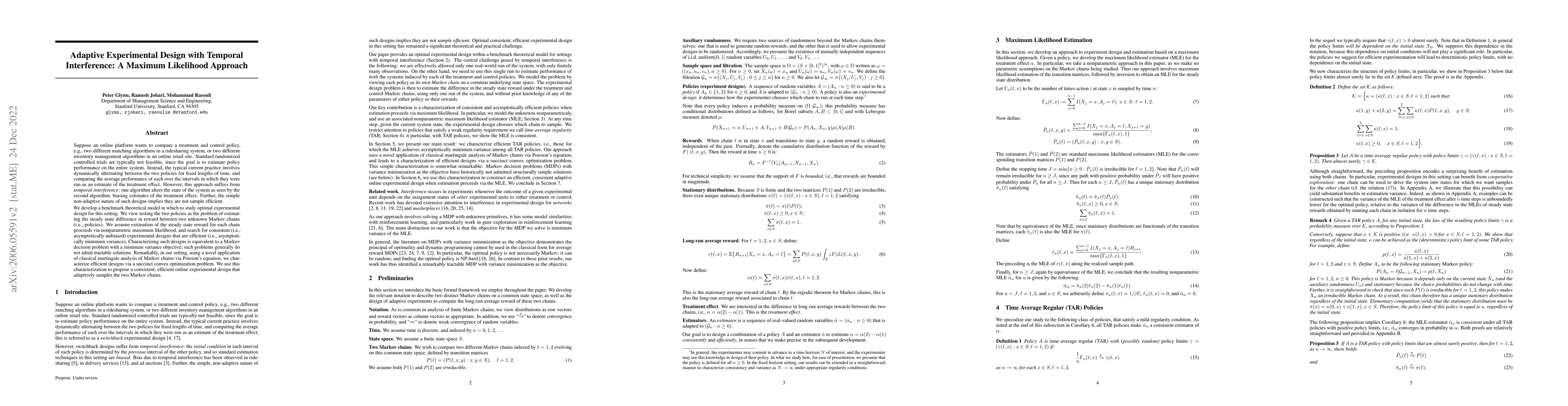 Thumbnail for Adaptive Experimental Design with Temporal Interference: A Maximum
  Likelihood Approach